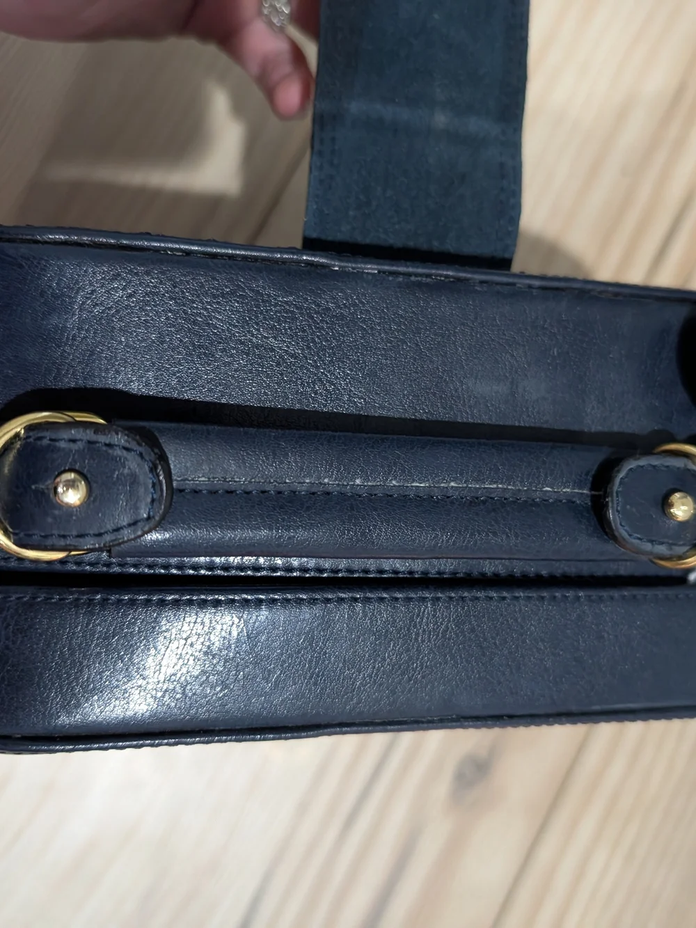 Vintage Rosenio Splendid Navy Blue Structured Top Handle Handbag Gold Hardware